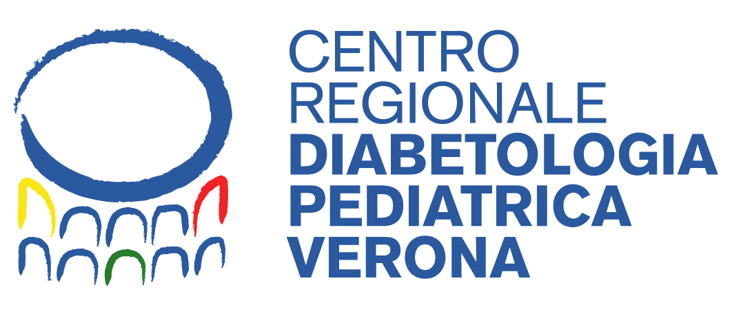 Logo del Centro Regionale di Diabetologia Pediatrica di Verona: l'Arena stilizzata a dieci archi colorati racchiusa in un anello azzurro